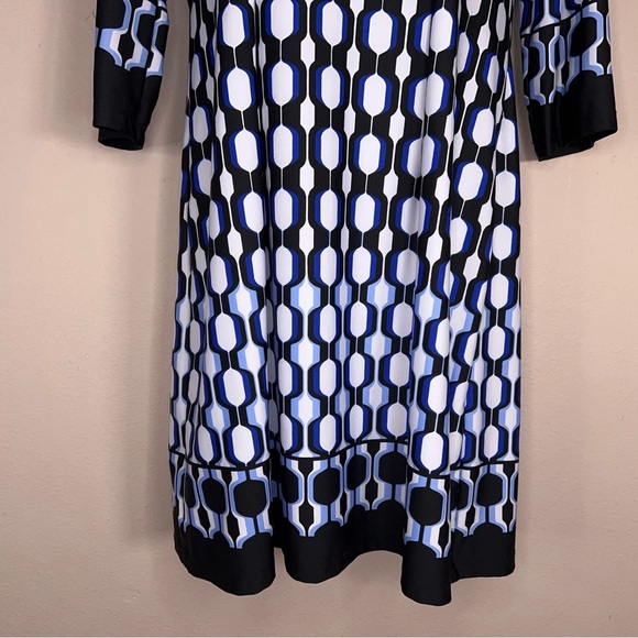 Small AB Studio Blue White Black Dot Print Dress Stretch Event Party Long Sleeve - Picture 9 of 16